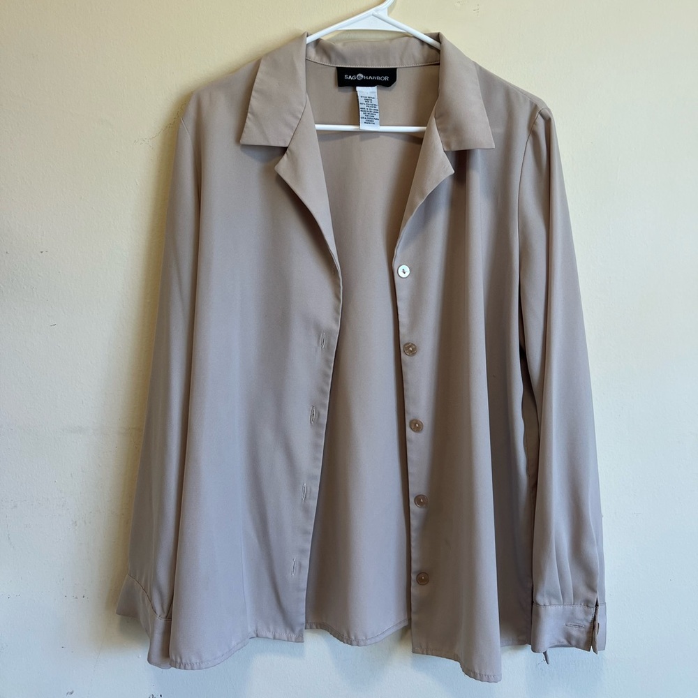 Sag Harbor Beige Button-Down Shirt